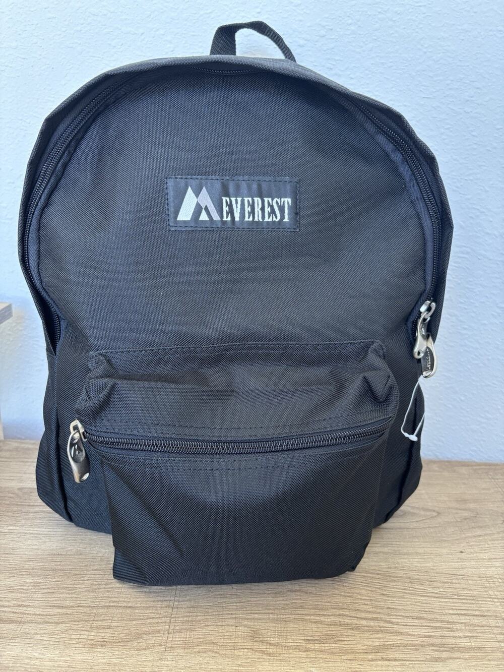 Everest Black Backpack Medium Unisex Zip Closure Front Pocket 16in